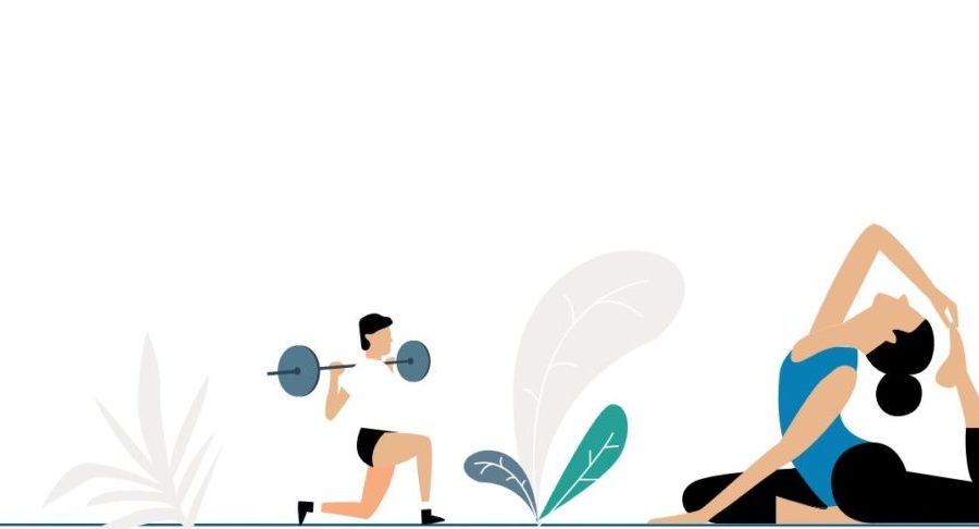 Workforce's wellbeing. This is a header image for the blog. It shows 3 people exercising